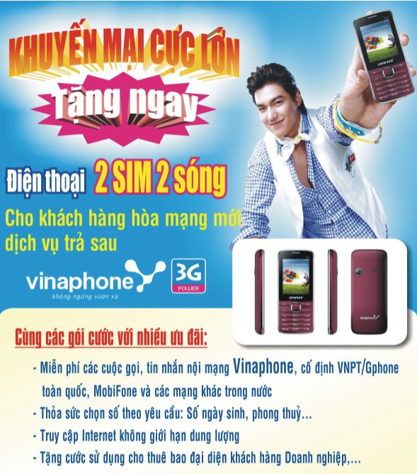 Vinaphone tặng máy điện thoại cho khách hàng hòa mạng trả sau.