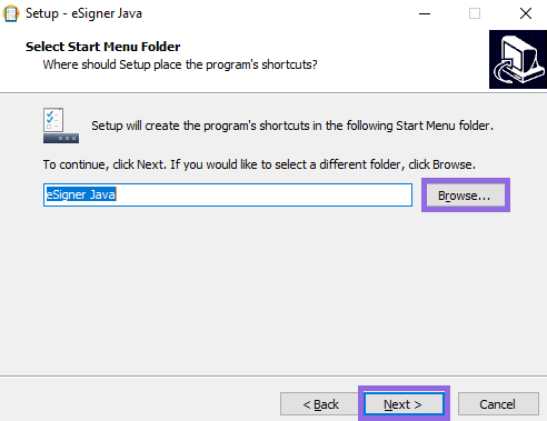 Bấm “Next” để tiếp tục quá trình Setup file eSigner Java