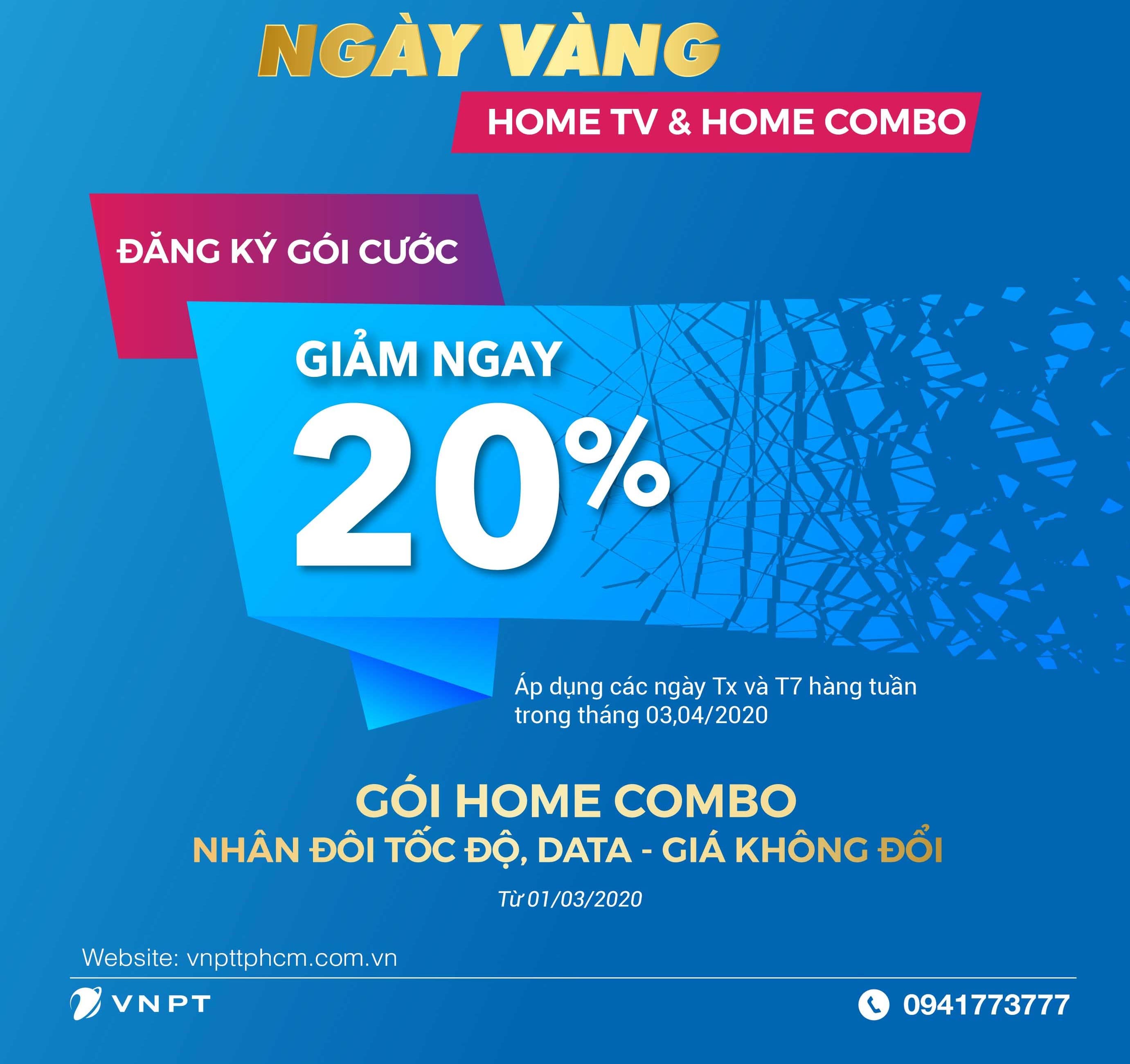 Ngày Vàng Home TV và Home Combo vào các ngày thứ 7 hàng tuần của tháng 3 và tháng 4.2020