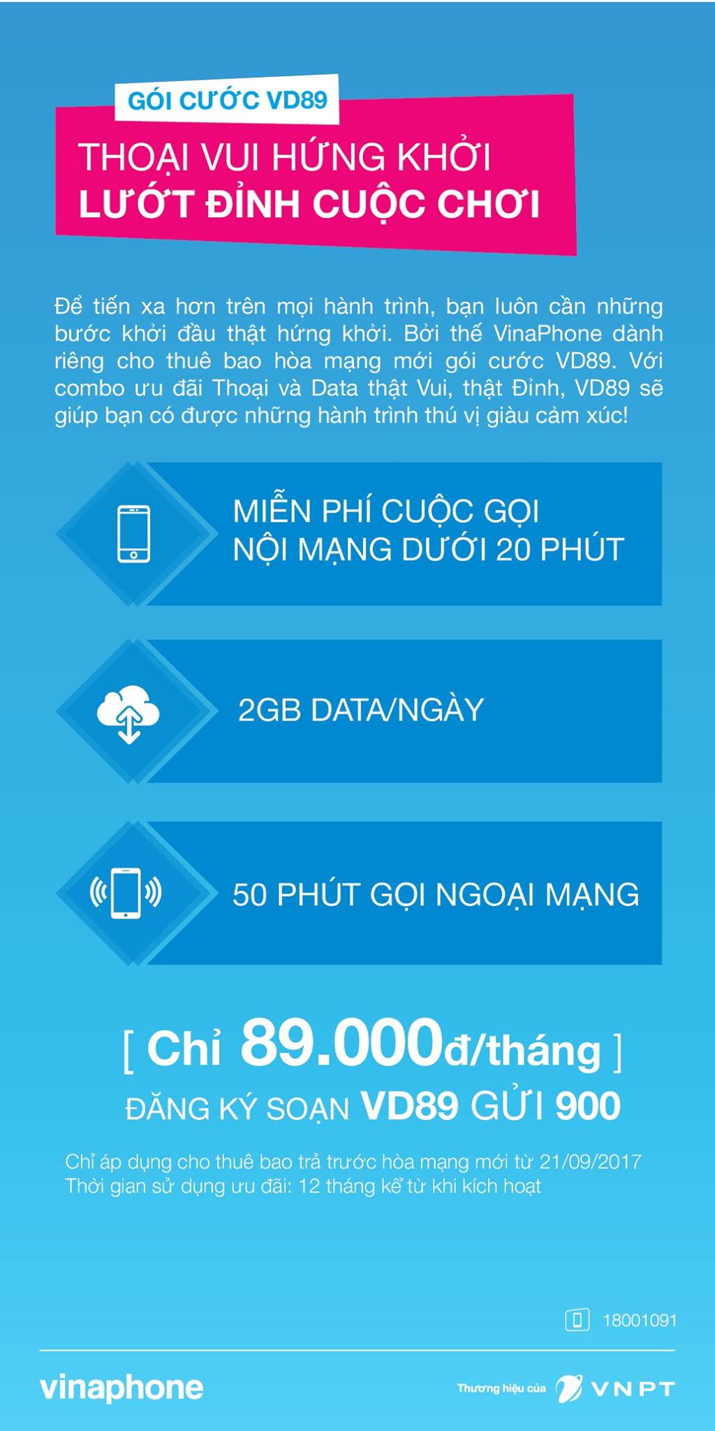 Đăng ký gói VD89 Vinaphone Miễn Phí gọi, tặng 60GB chỉ 89.000đ