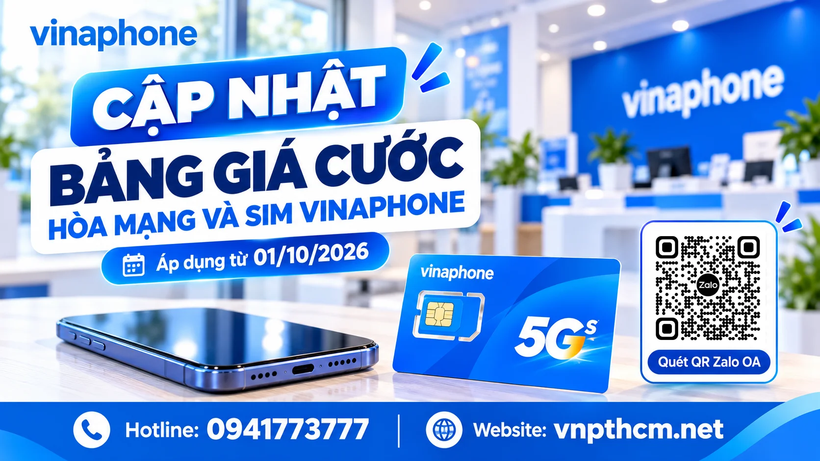 VinaPhone cập nhật giá cước hòa mạng và SIM từ ngày 01/10/2026